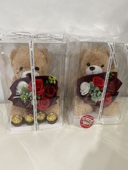 Valentines Bear With Small Bouquet