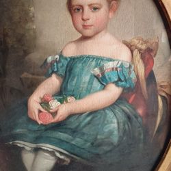 Antique Portrait Little Girl C. 1800 Nicely Framed