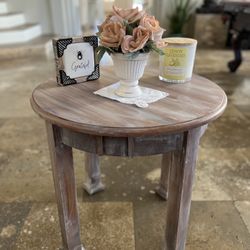 White Washed Round End Table