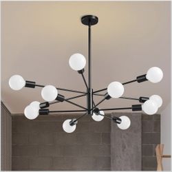 New Sputnik 12-Light Black Chandeliers, E26 Height Adjustable