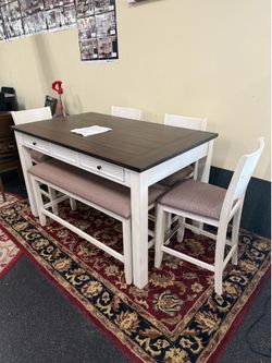 Dining Table ( counter Height) 4 chairs, 1 bench On Sale