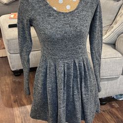 Olive & Oak Gray Fit & Flare Long Sleeve Space Dyed Mini Dress Size XS