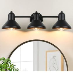 Bathroom Light Fixtures, 3-Light Vanity Light Over Mirror, Matte Black Metal Bathroom Light, Modern Farmhouse Rustic Industrial Indoor Wall Mount Ligh