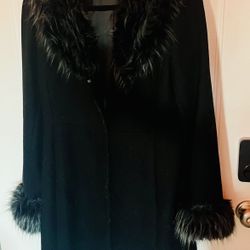 Black Faux Fur Trimmed Mid length Coat
