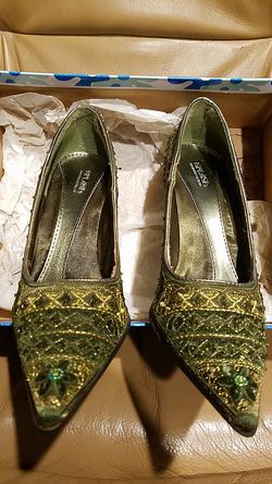 Beautiful gold high heel shoes