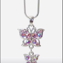 *MOTHERS DAY GIFT* ❤️ Crystal Double Aura Borealis Butterfly Pendant Necklace *See My Other 800 Items*