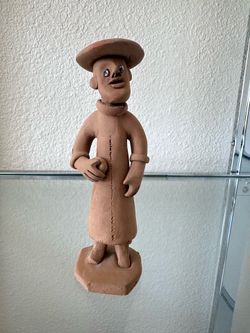 Vintage Mexican Folk Art Clay Monk Figurine Terracotta Red Clay Fraile 6.5”