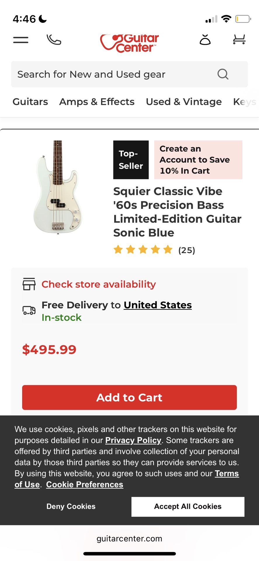 Squire Classic Vibe 60s Precision Bass Limited-Edition Guitar Sonic Blue