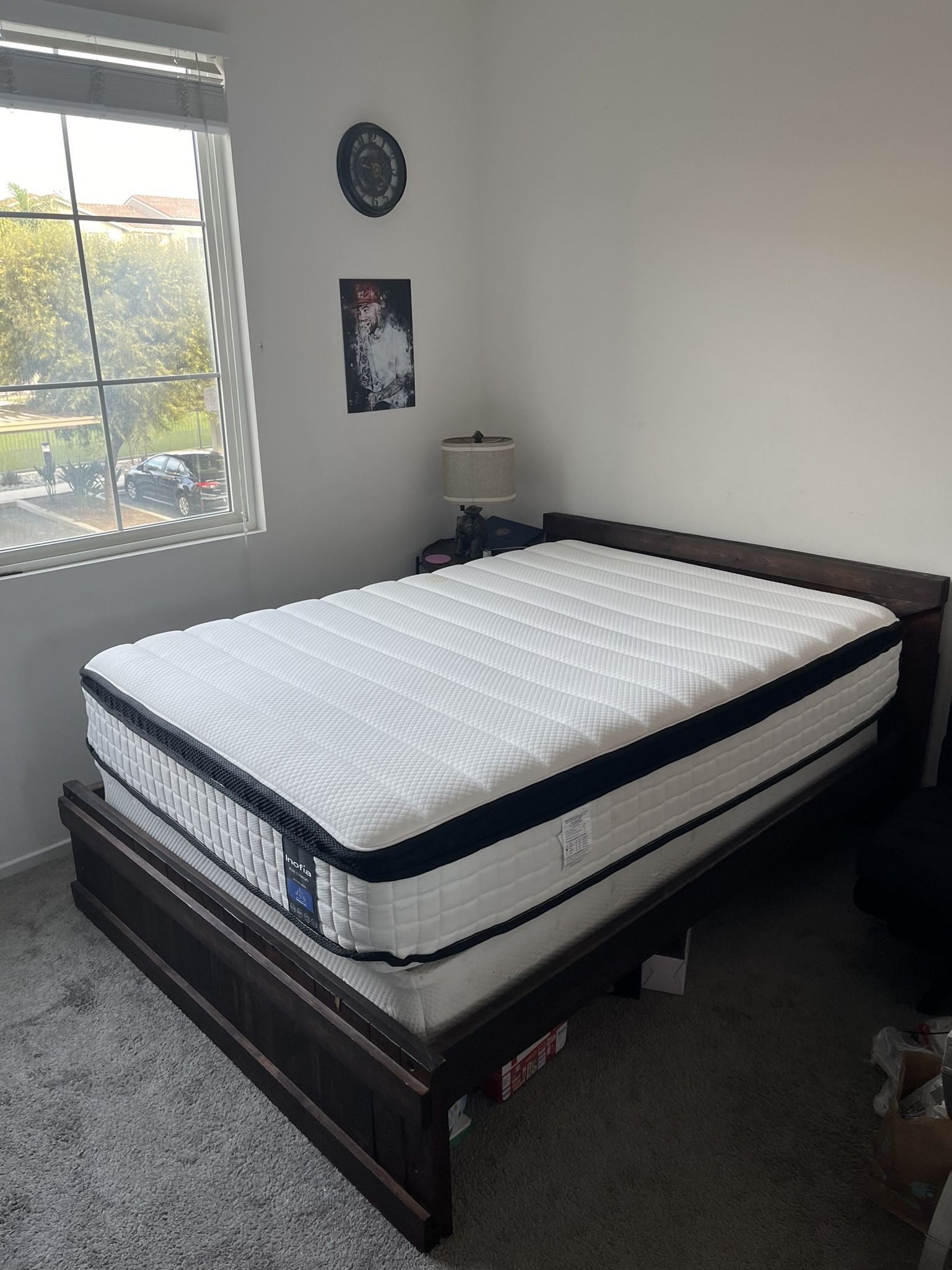 Full Size Bed Frame, Matress, And Box Spring