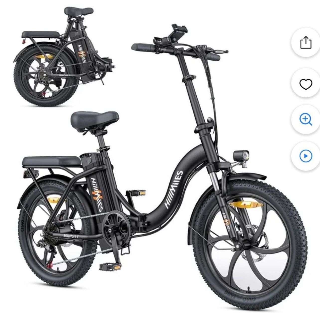 MilePort 1 Electric Bike for Adults,19.88MPH & 62 Miles Long Range ,468WH Removable Battery and 700W Brushless Motor with 20 "*3.0" Fat Tire,7-Speed F