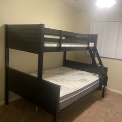 Hello, Bunk bed only-$350 Bunk bed with 1 twin & 1 full 6” thick foam mattresses-$550  Assembly not included. Free delivery. Cash upon delivery.