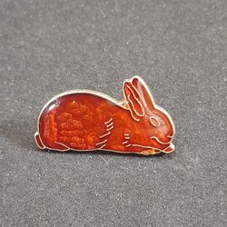 Vintage Orange Amber Bunny Rabbit Enamel Lapel Hat Pin 