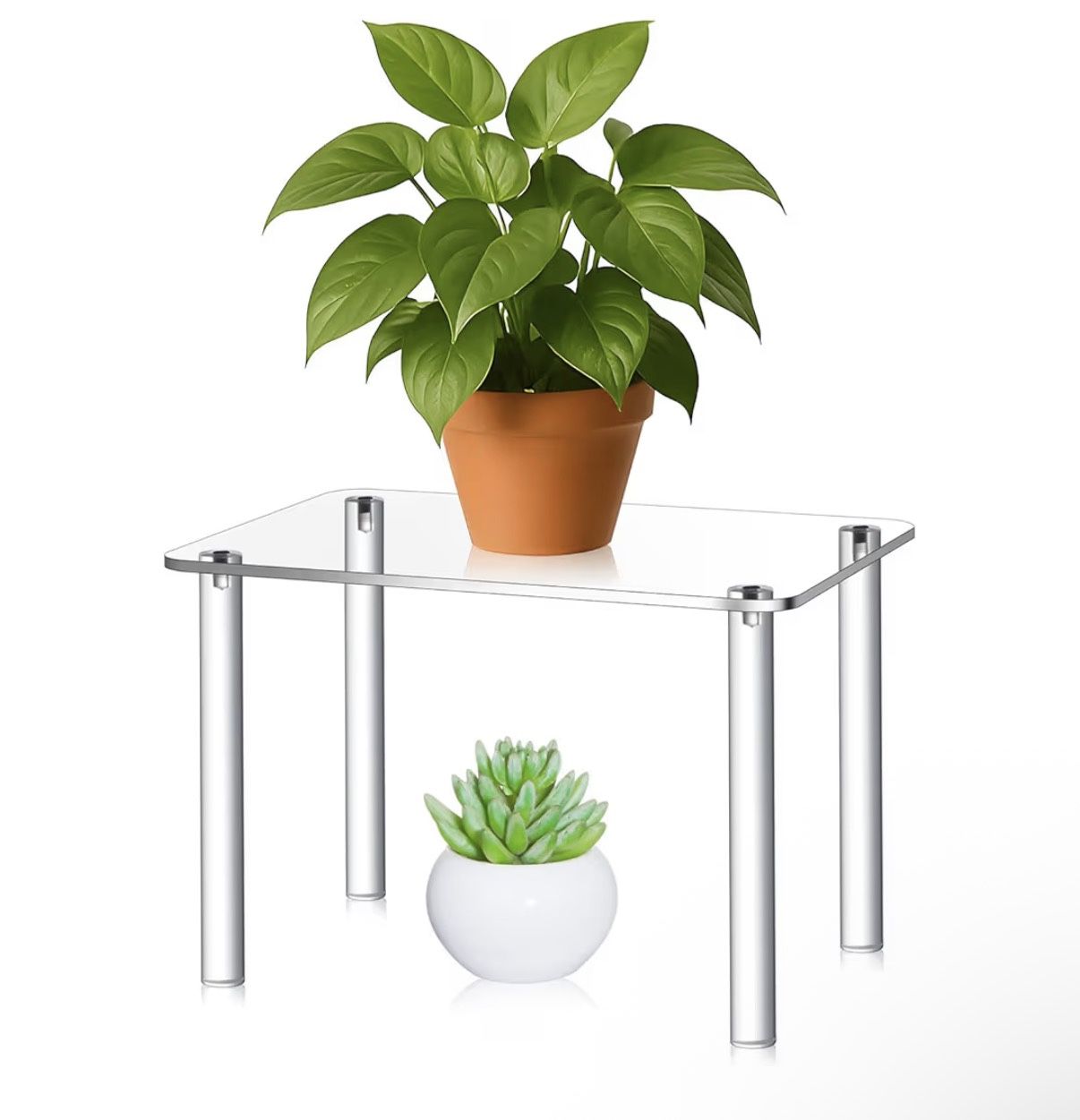 Rattanview 1 Pcs 12 Inch Acrylic Risers Display Stands Rectangular 4-leg Acrylic Plant Stand, 6mm Thick Clear Shelf Riser Display Stands for Decor Col