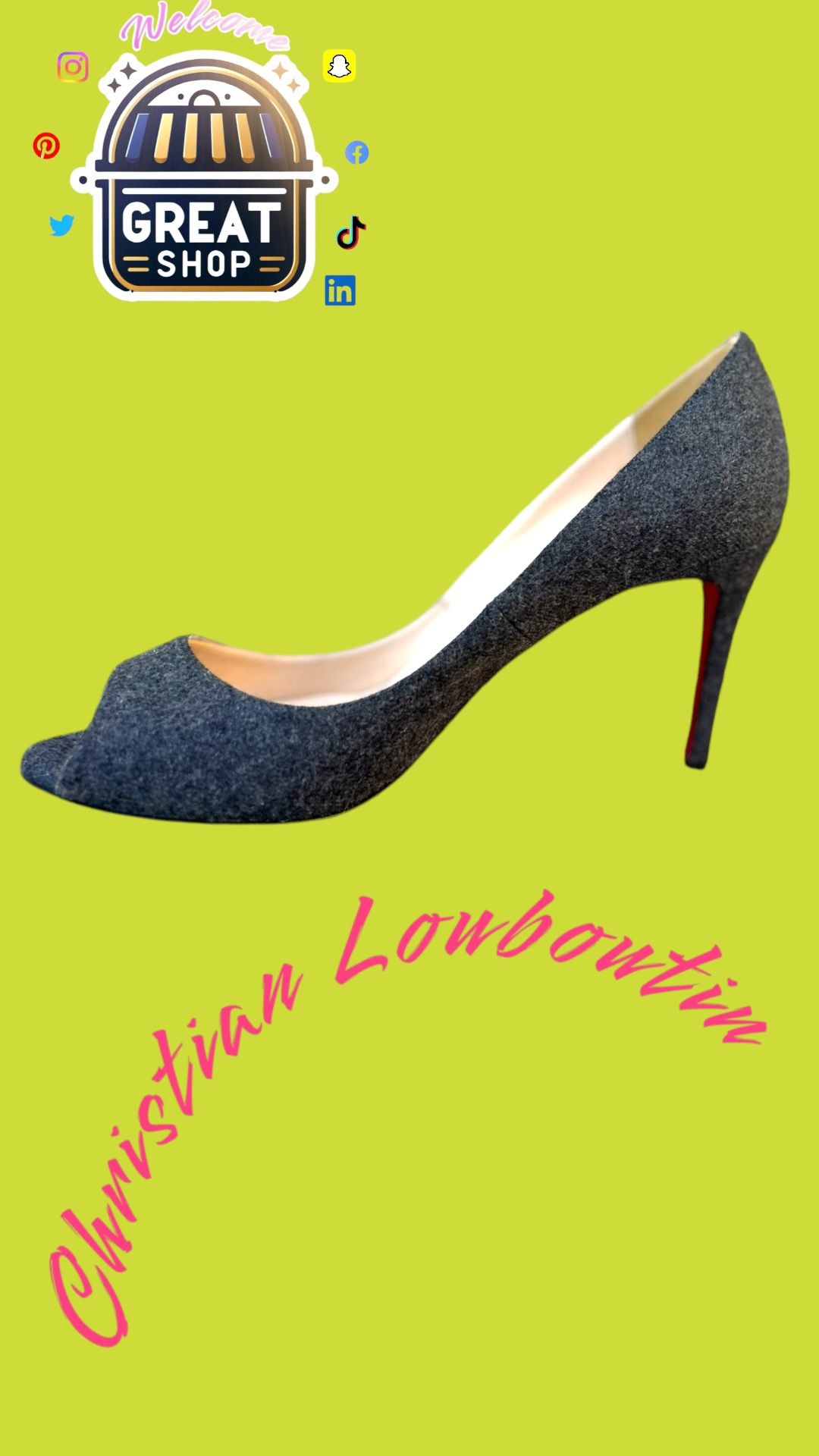 Christian Louboutin size 7US 37 1/2 EU Women’s Grey Heel shoes. Made In Italy