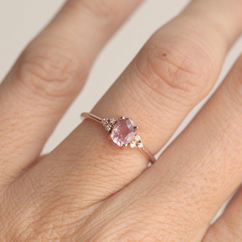 "Sweet Tiny Oval Flower Pink Rose Gold Rings for Women, VIP004