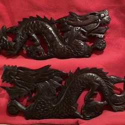 Wood Carved Dragons- Vintage-Set of 2! Very Good Condition!