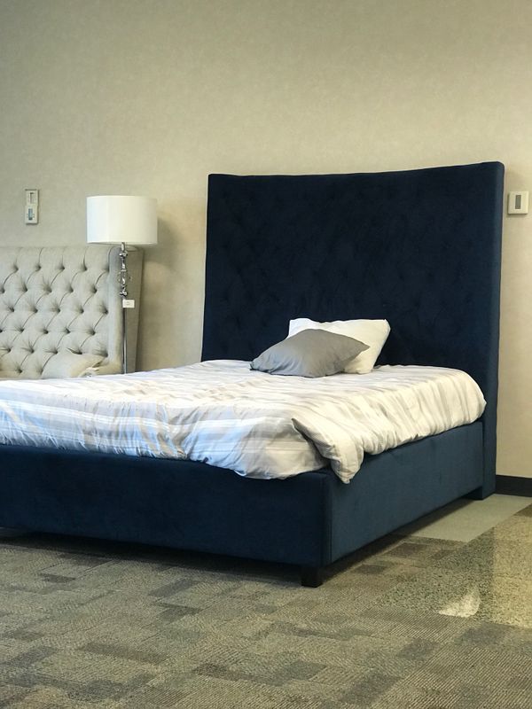 New 6ft Tall Velvet Bed Frames Blue Or Grey Mattress Not Included New 6ft Tall Velvet Bed Frames Blue Or Grey Mattress Not Included Order It Like A