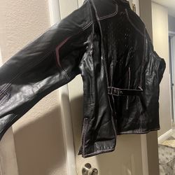 Biker Milwaukees Leather Women's 'Laser Cut' Distressed Black and Purple Scuba Style Racer Jacket/ motorcycle jacket