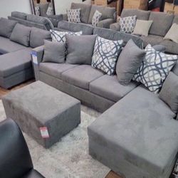 New Gray Or Black USA Made Sectional And Ottoman Sofa Couch 