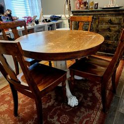 Solid Wood Round Dining Table + 4 Pottery Barn Chairs (Sturdy)