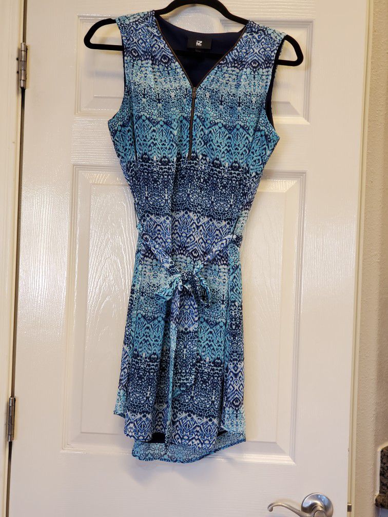 iZ BYER Dress M Blues, Halter Sundress With 1/4 Zip Front And Belt 
