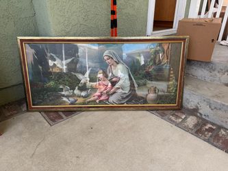 Beautiful antique picture of Mary and Jesus 1920s large framed
