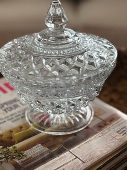 Vintage Clear Cut Glass Lidded Candy Dish