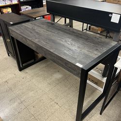 52"W Writing Desk With Two Drawers w/ Power Outlet and USB Ports - Washed Black