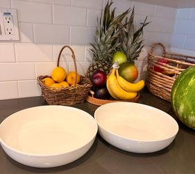 White Ceramic Shallow Bowls – Set of 2