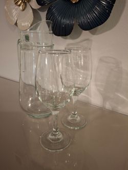 Clear Glass Pitcher and Wine Glasses Set