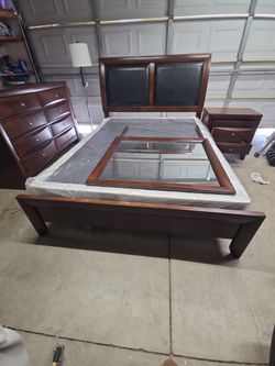 Queen Bed Frame with Upholstered Headboard