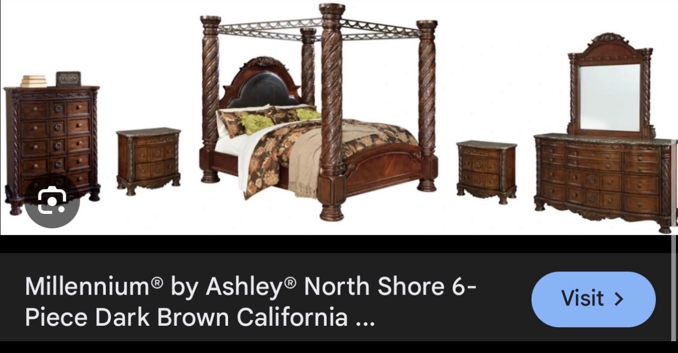 King North shore Bedroom Set With 1 Marble Night Stand, All In Pic. Fireplace and Bench