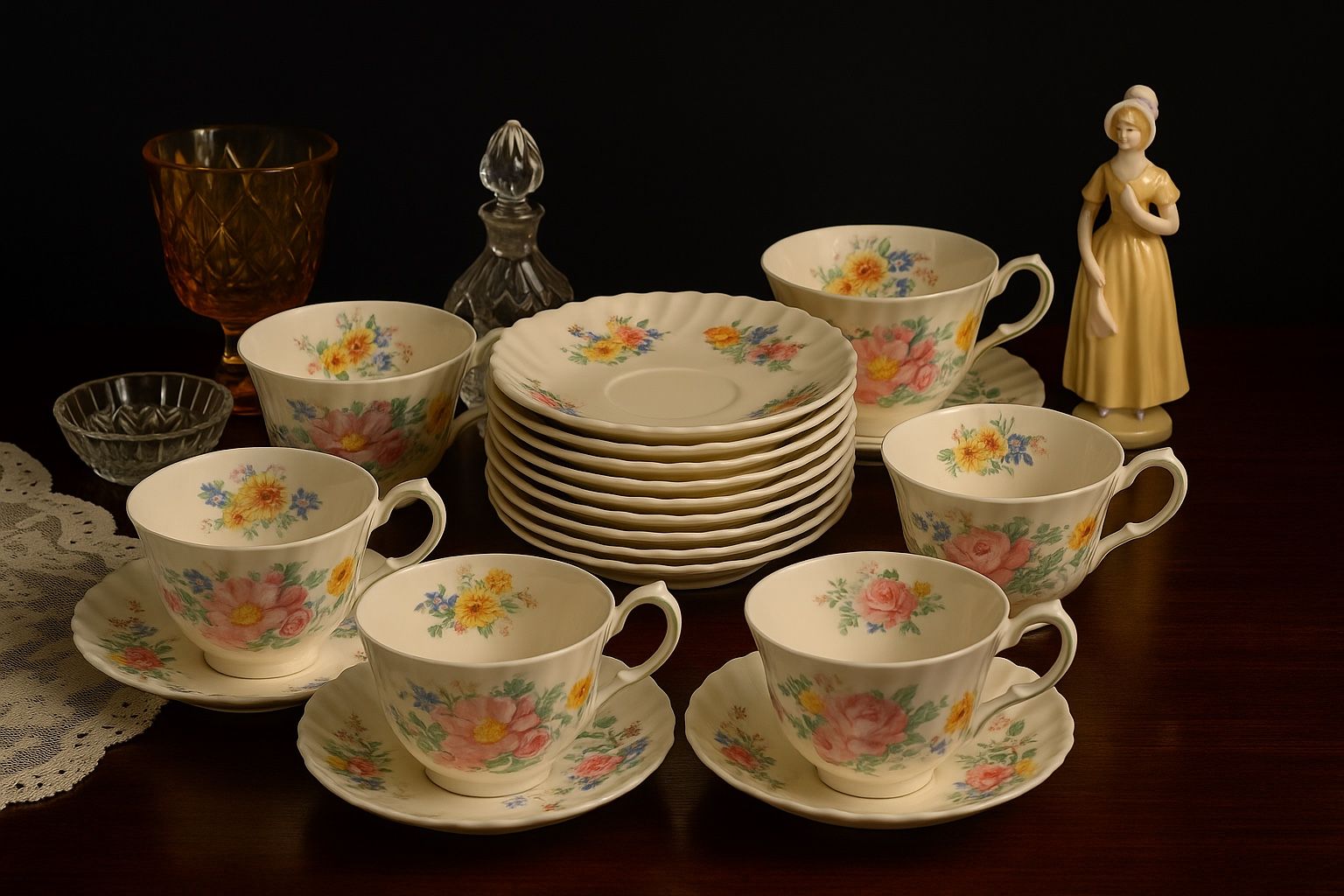 Royal Doulton England 1938 To 1959 Arcadia Bone China Set Of 12 Cups Saucers