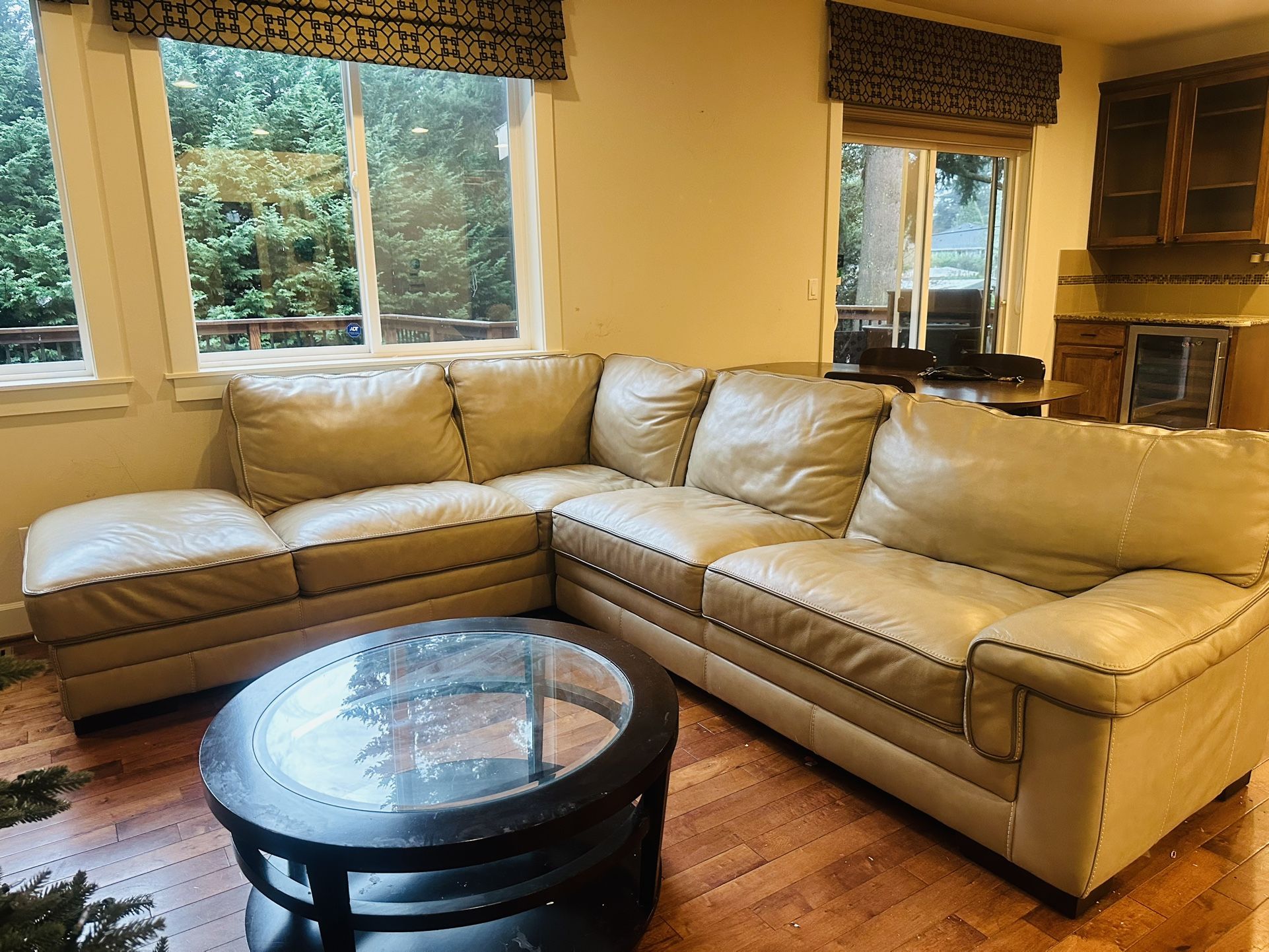 Modern Beige Couch Leather Sectional Like New