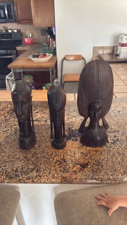 Vintage hand carved wooden figurines, set of three