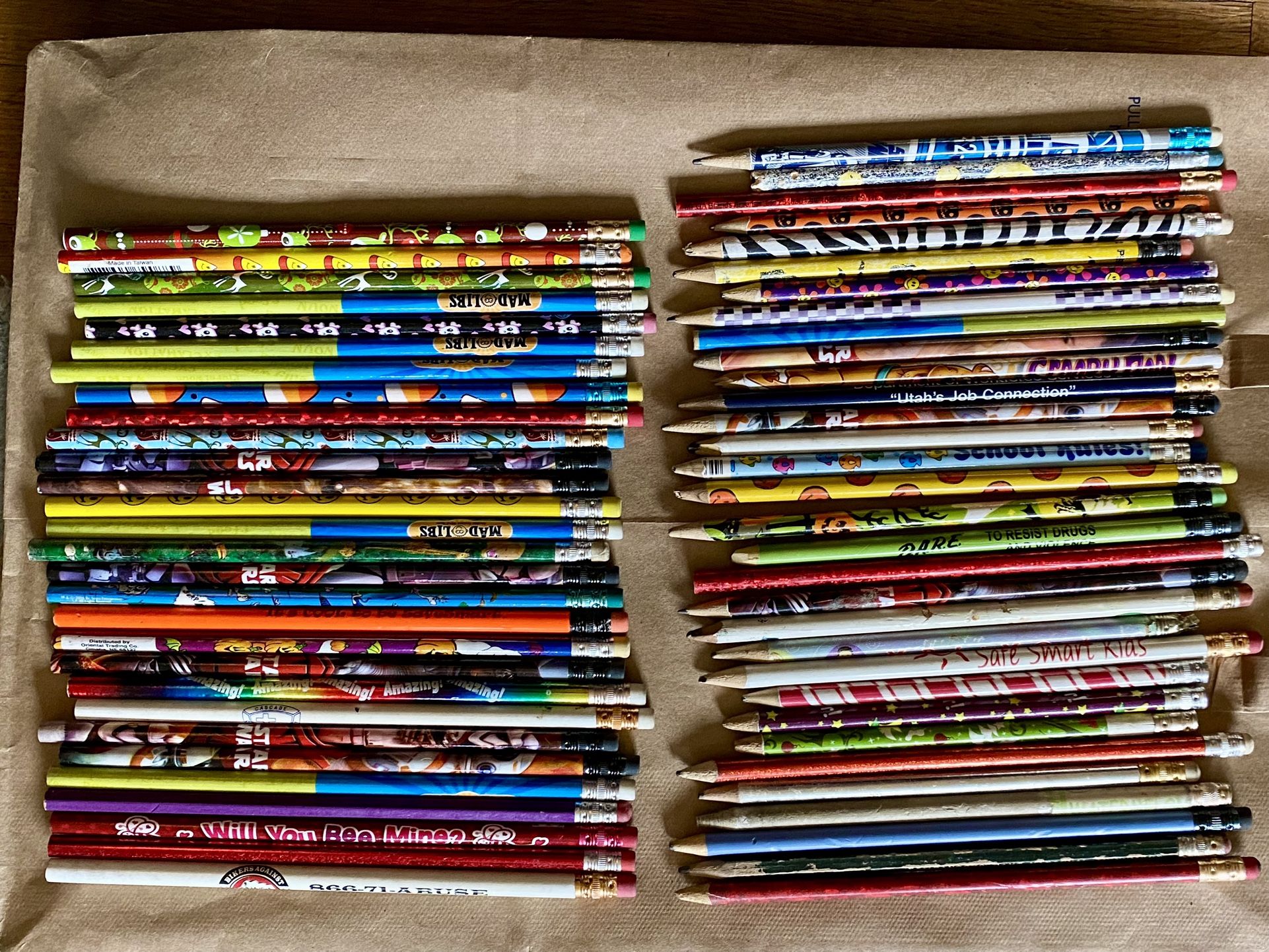 Huge Wood Pencil Lot 60+ Pieces Advertising Holiday Halloween Mad Libs Kids