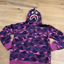 Purple Camo Bathing Ape Shark Zip-up Hoodie