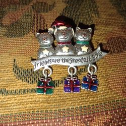 2 In Vintage Cat Christmas Brooch