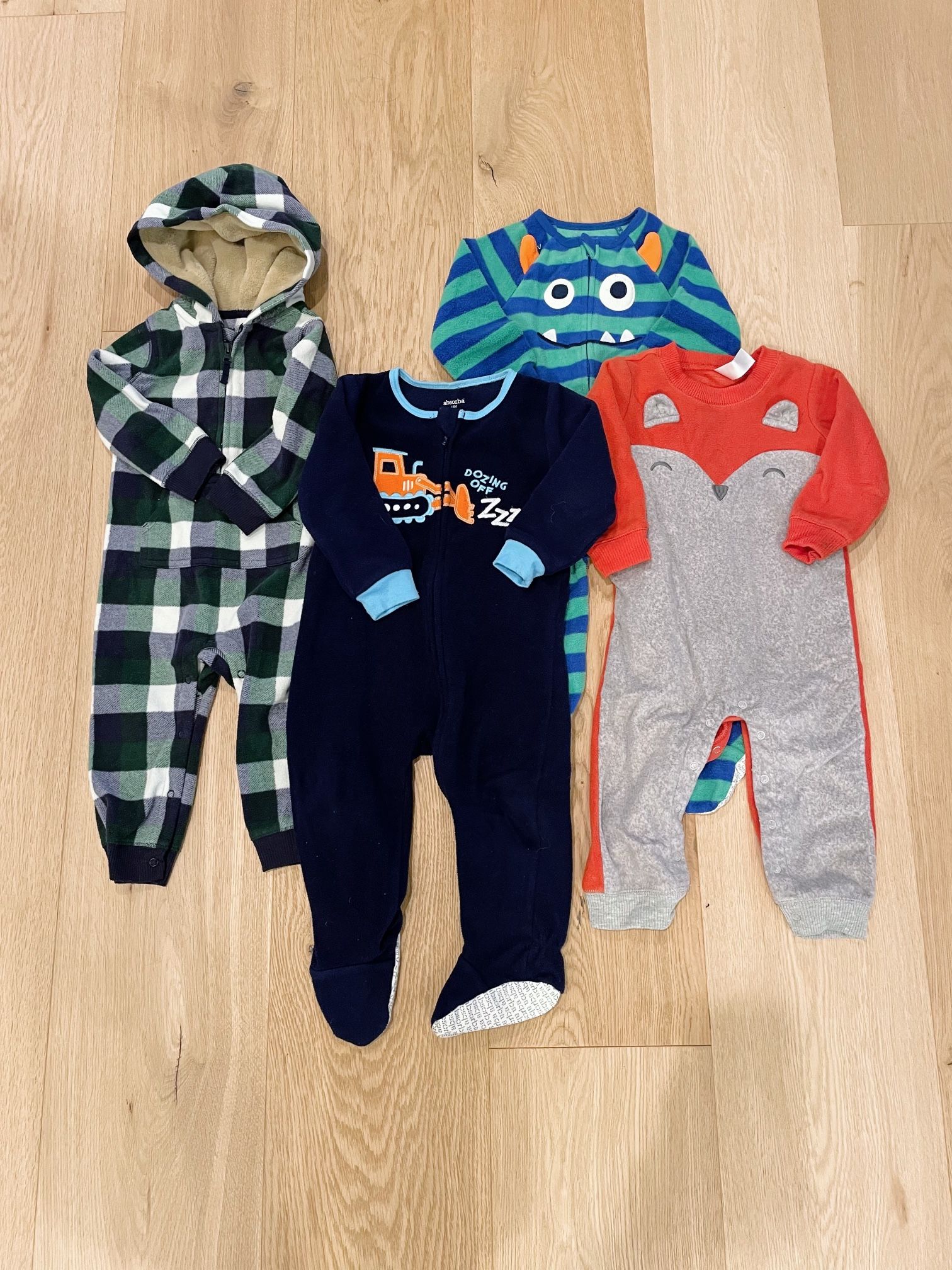 Carter’s and Absorba Toddler Boys’ Fleece One-Piece Outfits (2 Footed Zip-Ups, 2 Footless)