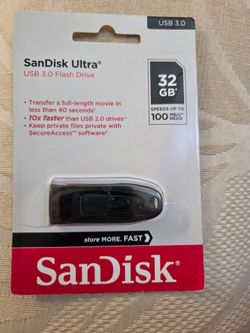SanDisk Ultra USB 3.0 Flash Drive 32GB Speeds up to 100 MB/s**READ
