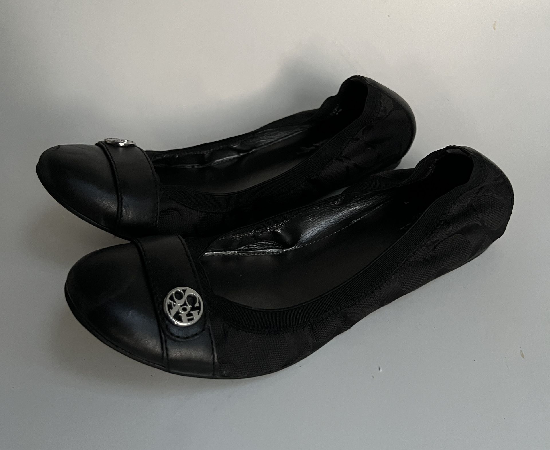 Coach Chelsea Black Leather Cap Toe Ballet Flats Women’s Shoes Size 7.5 B