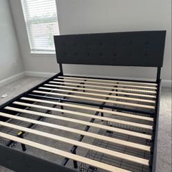 Modern Upholstered Platform Storage Bed Frame with Wooden Slats, no box spring needed