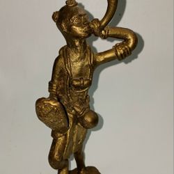 Ashanti Goldweight Gold Weight African Antique Brass Wax Cast Woman Blowing Horn Sounding the Alarm