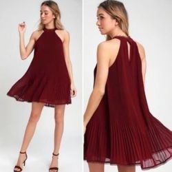 Lulus Red Wine Pretty Pleats Swing Dress
