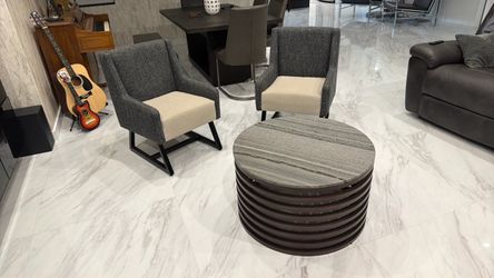 Round Coffee Table with Stone Top