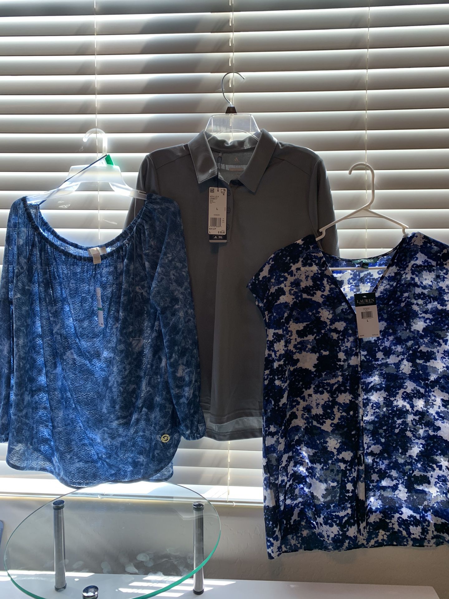 Set of three women’s designer New blouses Lauren Michael Kors and Adidas size large