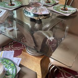 Pineapple Base Glass Top Table And Four Chairs 