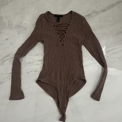 Forever 21 Brown lace-up bodysuit
