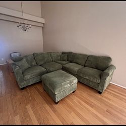 Sage Green Sectional Sofa includes ottoman and accent pillows 99x99