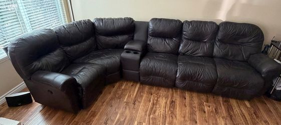 Leather sectional sofa  (6 pieces), dark brown.